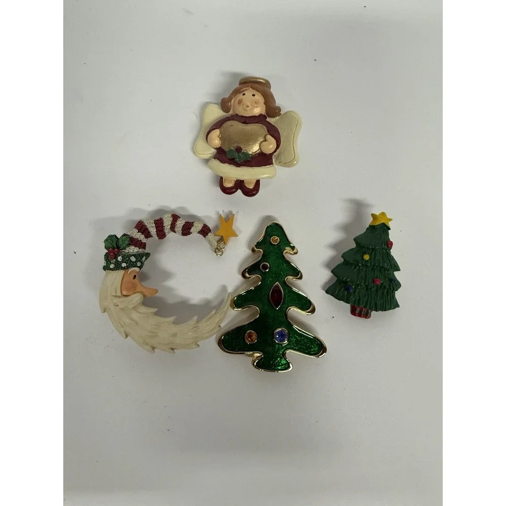 Set If 4 Christmas Brooches Liana Christmas Tree Enamel‎ Santa